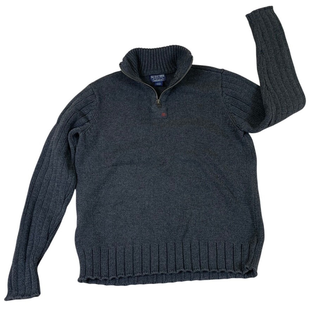 Polo Jeans Co Ralph Lauren Mens Medium Gray Quarter Zip Cotton Knit Sweater RL